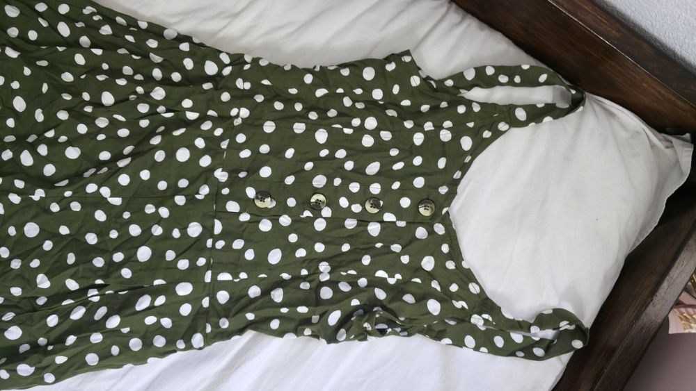 Zielony kombinezon w grochy retro vintage damski kombinezon khaki  M&C