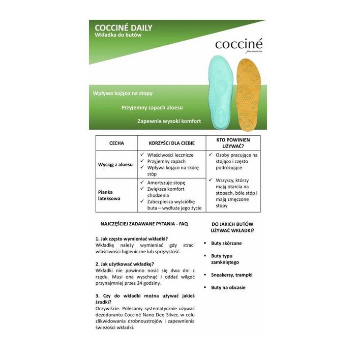 R. 45-46 - Wkładki do butów Coccine Daily with Aloe Vera