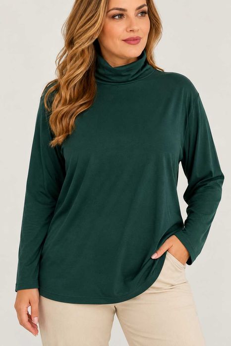 Golf gładki zielony butelkowa zieleń cienki jesienny basic 44 46 2XL Bonprix bawełniany nowy