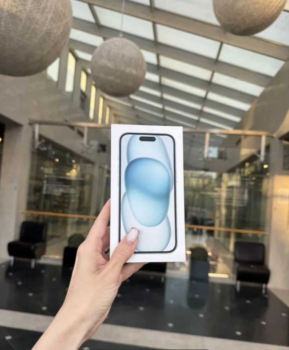 айфон 15 запакованный neverlock 2 симки голубой цвет