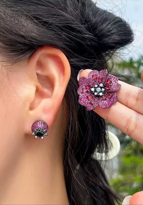 Серьги "Пурпурові Маки" кристали Swarovski