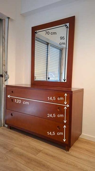 Cómoda + Espelho em Madeira Maciça