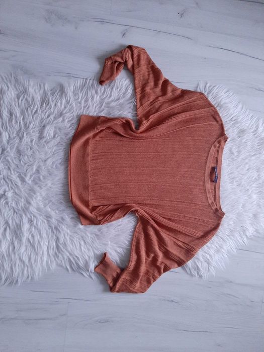 Ażurowy brązowy beżowy sweter luźny krój M 38