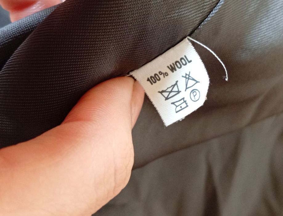 Granatowa wełniana marynarka oversize w kratę, 100% wełna, rozmiar L