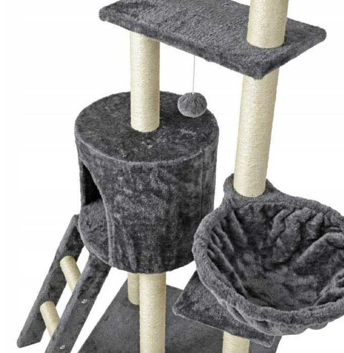 Drapak Wysoki dla Kota Legowisko Domek Hamak Wieża Słupek Szary 144cm