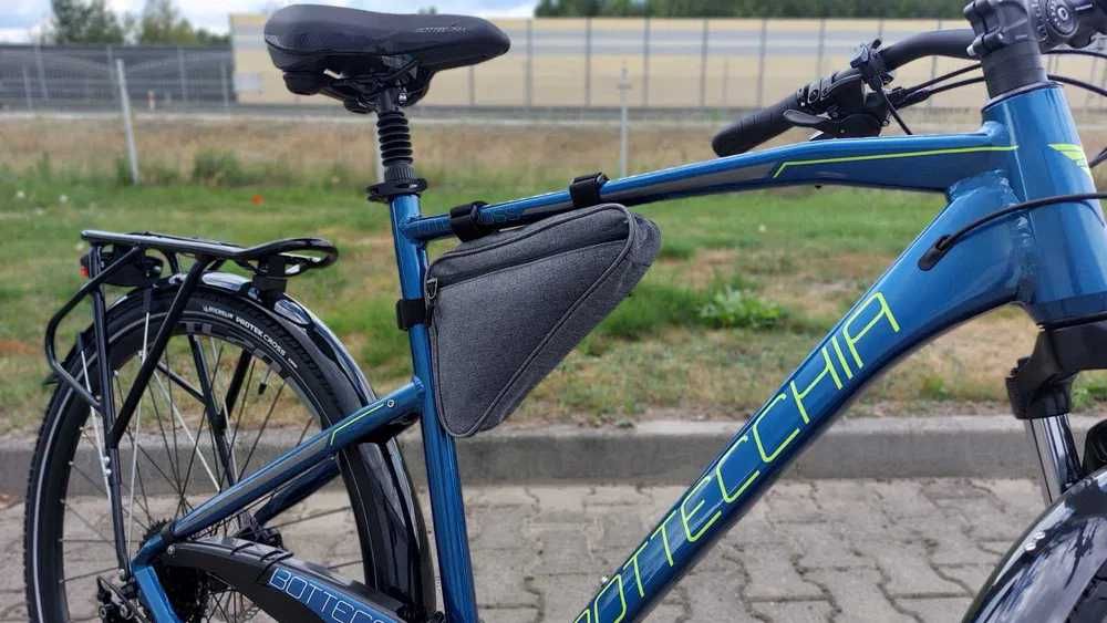Sakwa rowerowa trójkątna na ramę, mocna, 2 komory, 130 g, szara, P