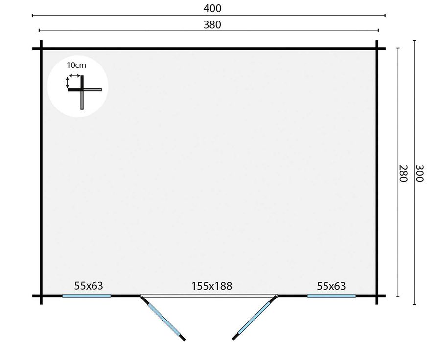 Abrigo de Jardim em madeira 400 x 300 cm abeto 28 mm com telha asfáltica