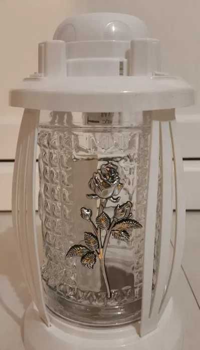 Znicz Solarny LED z Czujnikiem Zmierzchu, Lampa Solarna Srebrna Róża