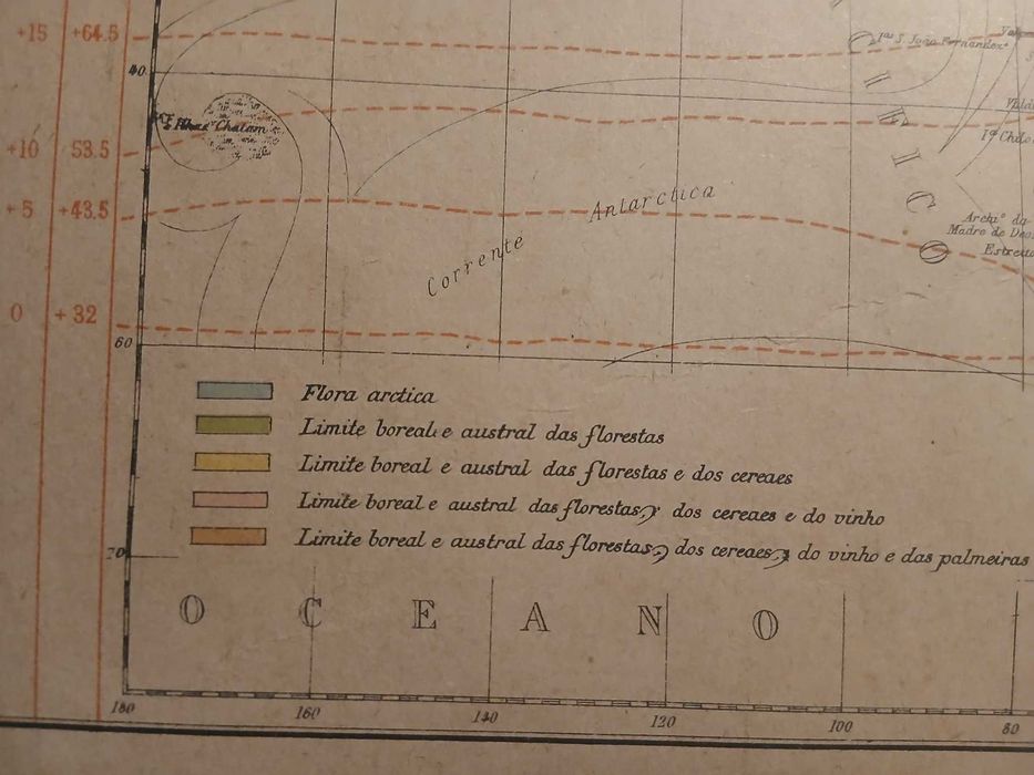 Mapa Linhas Isothermicas e Distribuição das Principaes Vegetações da Terra (Final do Séc XIX, Início Séc XX)