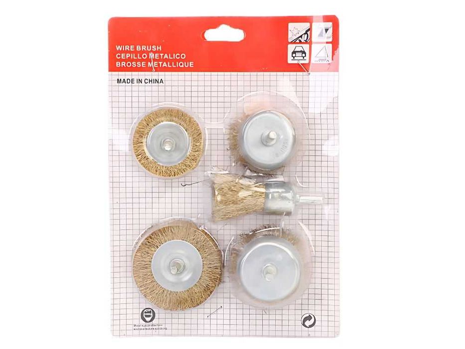 Szczotki druciane z mosiądzu na wkrętarkę zestaw 5 sztuk różne rozmary