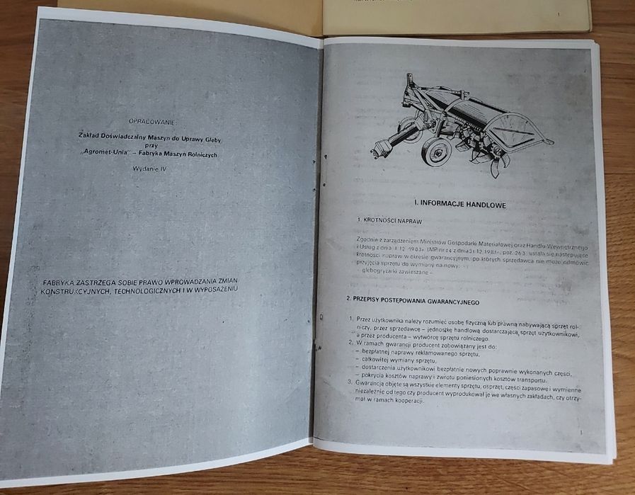 Instrukcja obsługi, katalog części glebogryzarki Unia Grudziądz Solger