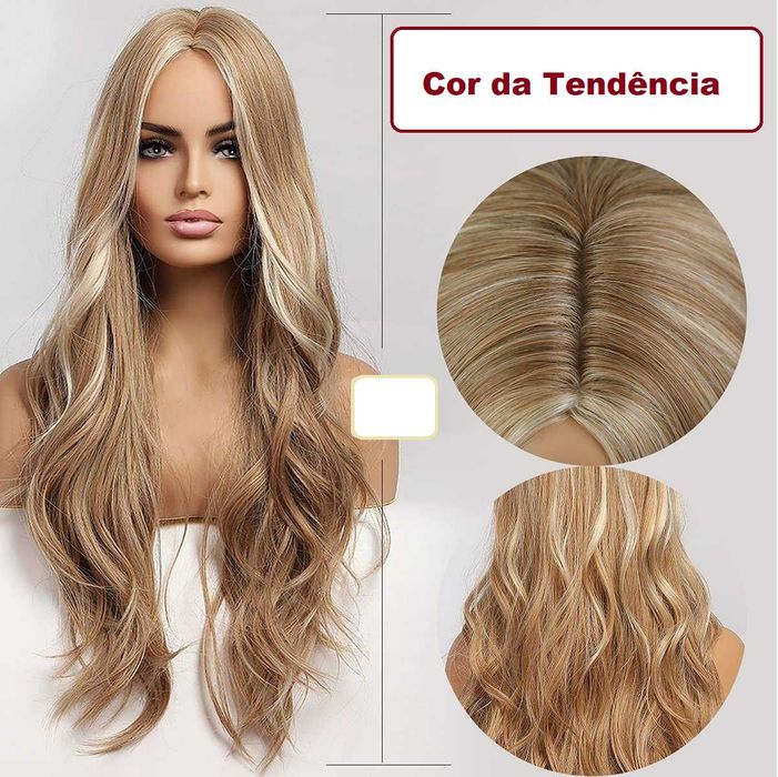 Peruca loira longa para mulher de cabelo ondulado