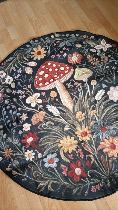 Dywan dywanik okrągły las grzyby zioła 120x120