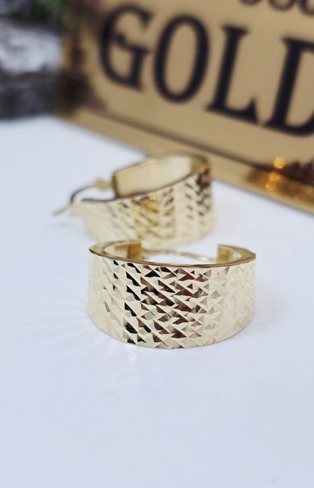 Złote kolczyki diamentowane szerokie koła próba 585 14k