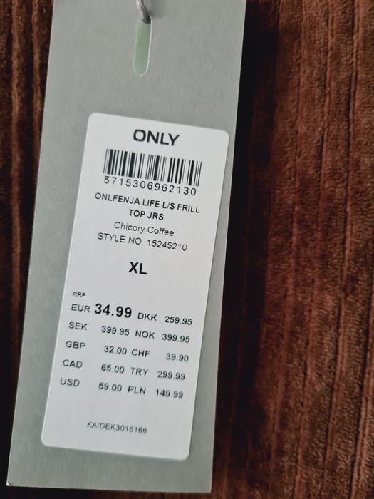 Bluza ONLY welurowa brązowa czekoladowa L