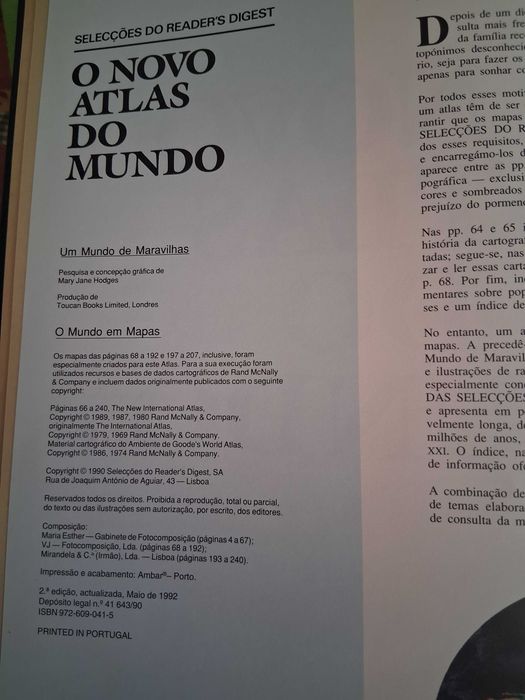 O Novo Atlas do Mundo - Selecções Reader's Digest - 1992