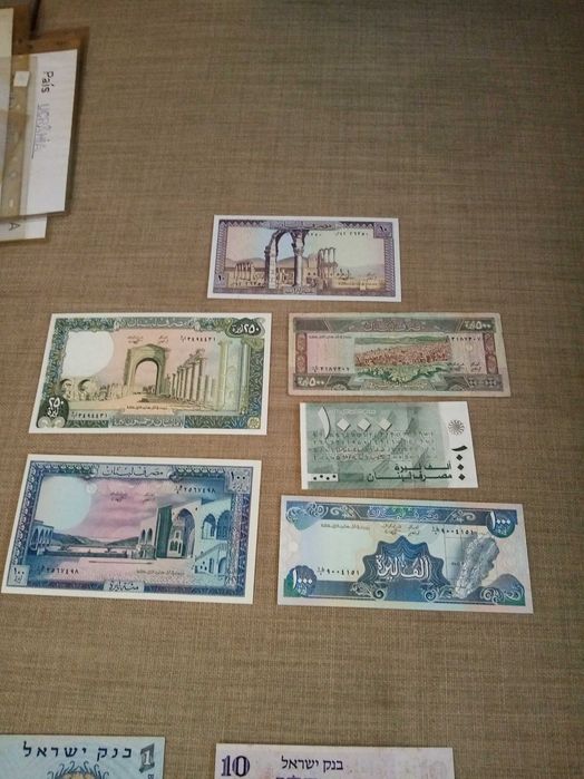 LÍBANO, 6 Notas 5 Não Circuladas 10, 100, 250, e 2 de 1000 e 1 BC 50