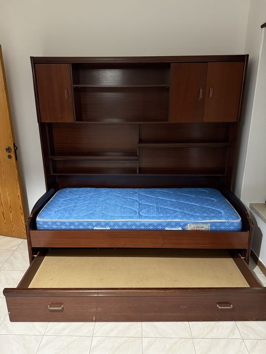 Conjunto moveis quarto | cama solteiro, secretaria e 2 estantes