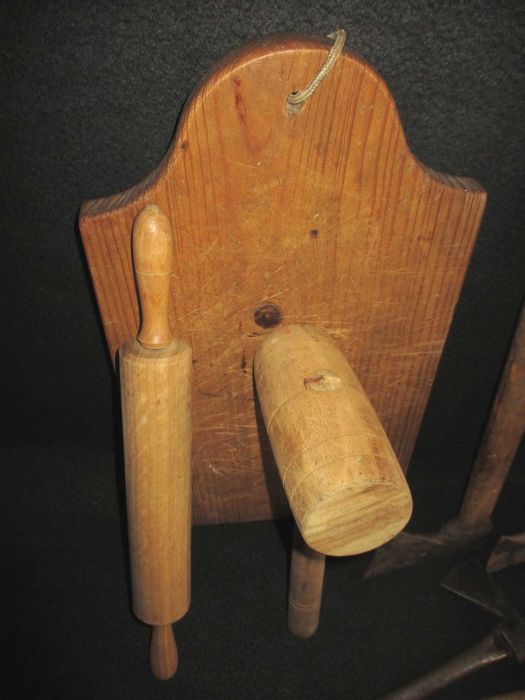 Conjunto de Utensílios Antigos de Cozinha Talho Madeira e Metal