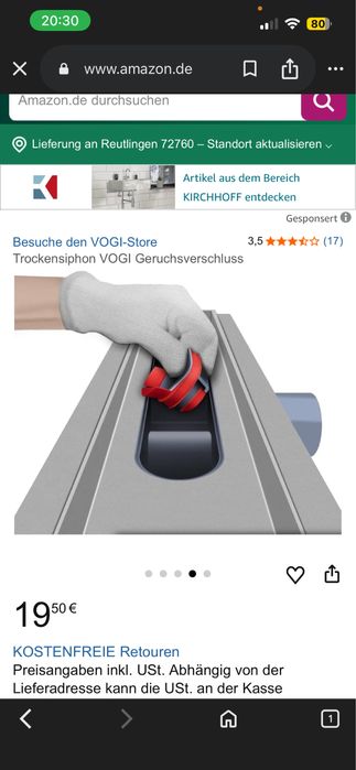 SUCHY SYFON VOGI 50 mm do odpływu liniowego