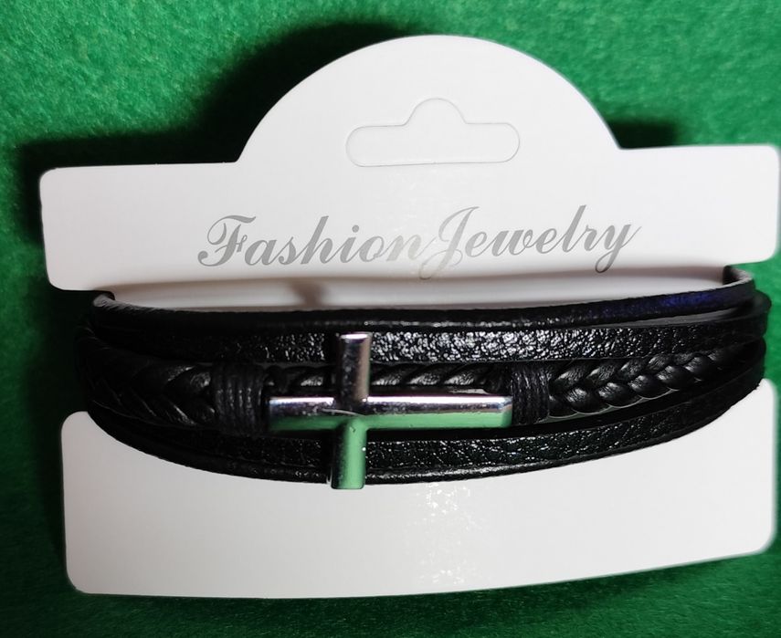 Nowa bransoletka stylowa męska srebrny krzyż