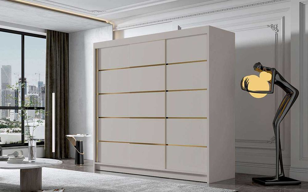 Szafa przesuwna garderoba NINA 7 200 cm Kaszmir złote elementy
