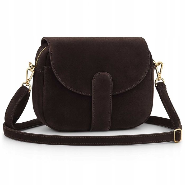 LAURA BIAGGI Torebka Damska Listonoszka Zamsz Naturalny Brązowa Pasek