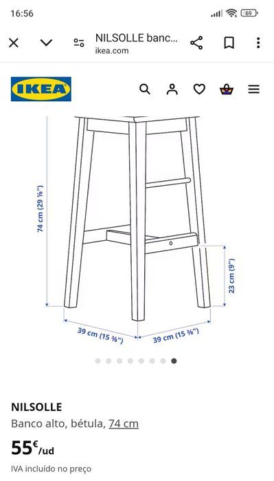 Banco IKEA, de madeira de pinho