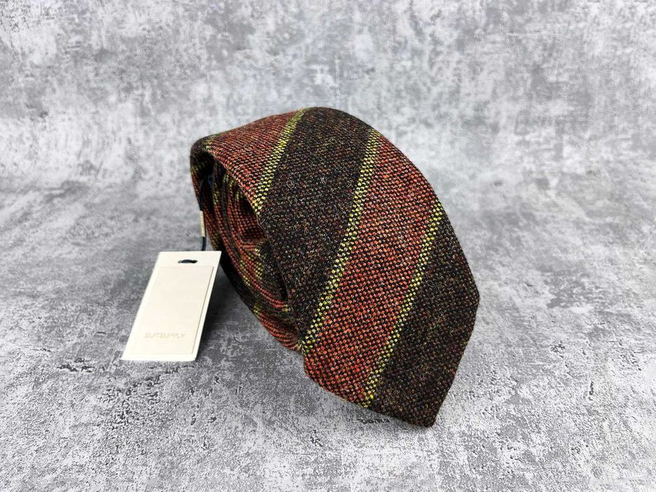 Nowy wełniany krawat SuitSupply regimental brąz bordo czerwony wełna
