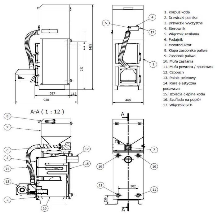 Kocioł termo tech pell duo 10 kW piec na pelet pellet