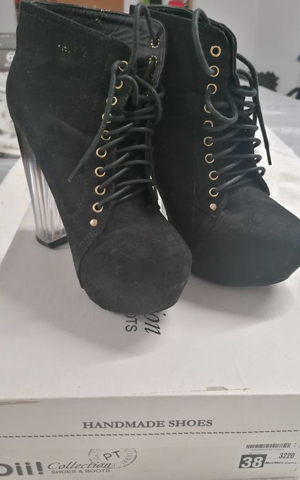 Sapato bota , salto acrílico, 37, "Seaside", pouco uso, por 7€