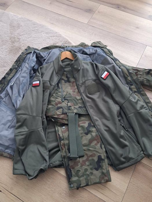 Goratex L/XL wojskowy 128z/MON komplet kurtka polar zielony spodnie na szelkach ochronne ubranie