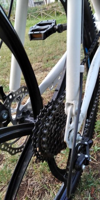 Bicicleta BTT dobrável 27 mudanças com suspensão cor azul e branca