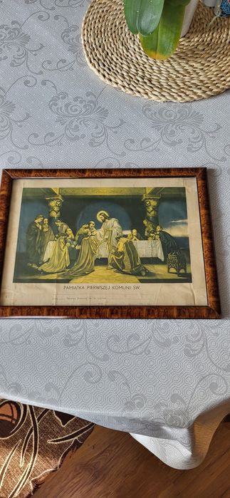 Stary obraz komunijny. Pamiątka Pierwszej Komunii św.