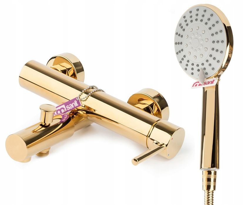 TUBE bateria wannowa prysznicowa złota + zestaw