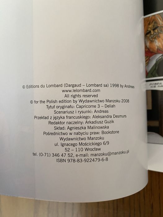 Koziorożec 3 Deliah Andreas  Manzoku 2008 komiks