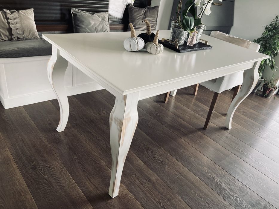 Stół idealny 155/80 rozkładany biały  dębowe nogi