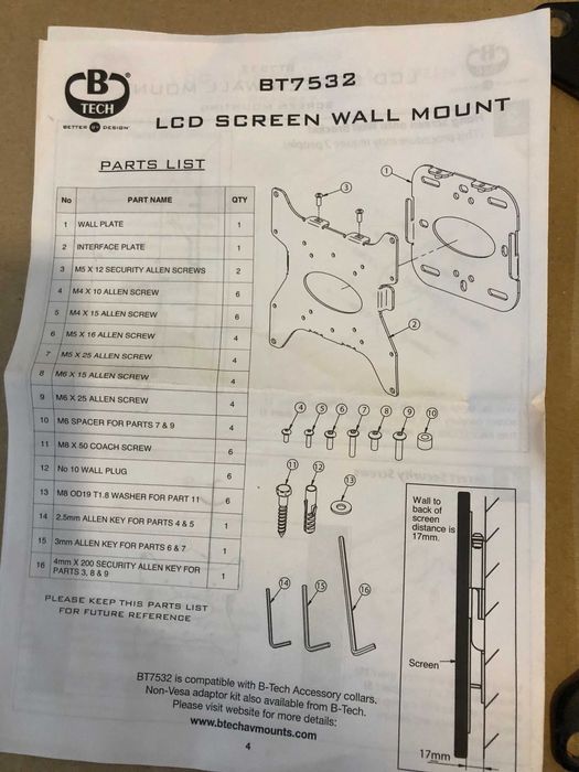 B-tech BT7532 Wall Mount for TV64584258360451123