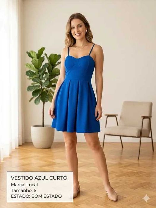 Vestido Curto Azul Elétrico – Estilo Skater / Ajustado (Tam. S)