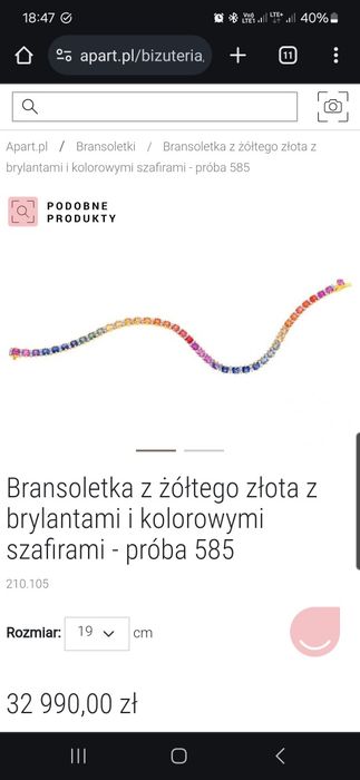 Bransoletka Rainbow Apart brylanty i szafiry tenisówka