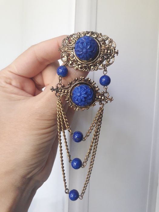 редчайшая винтаж винтажная брошь брошка лазуритовое резное стекло