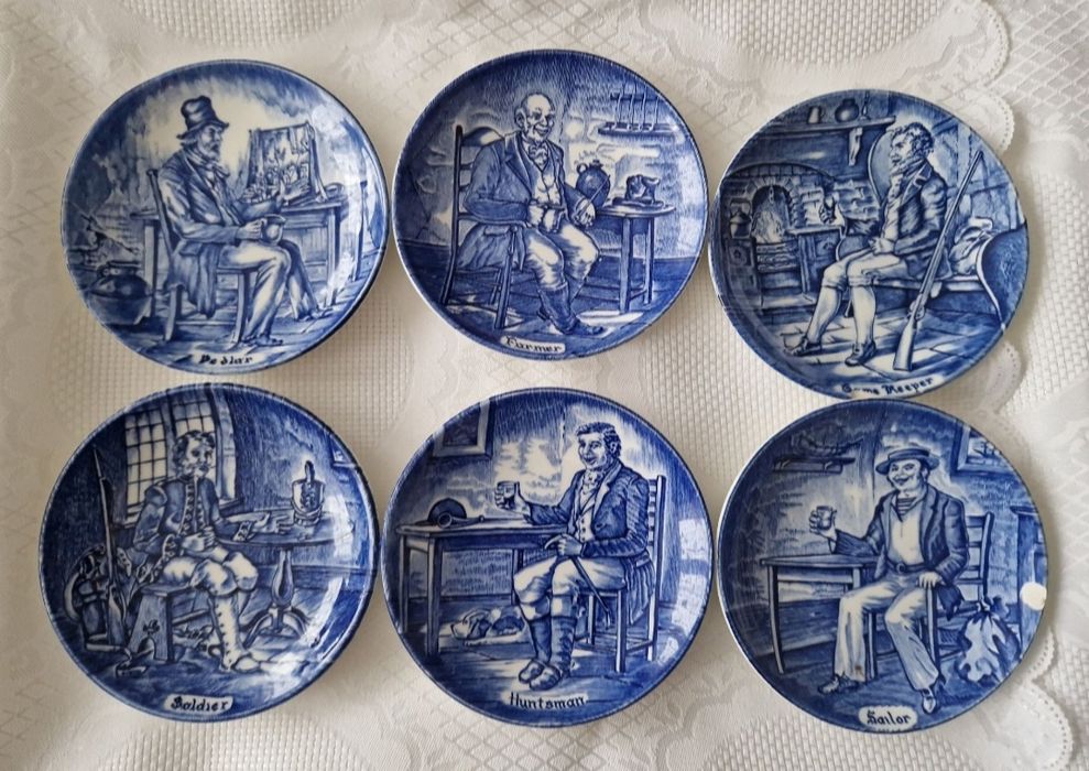 Zestaw niebieskich polecam talerzy porcelana angielska vintage