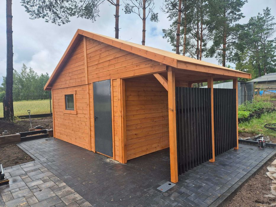 Domek narzędziowy z altaną DB10 3x6 m lamele BLANCA DREWNOTRIK