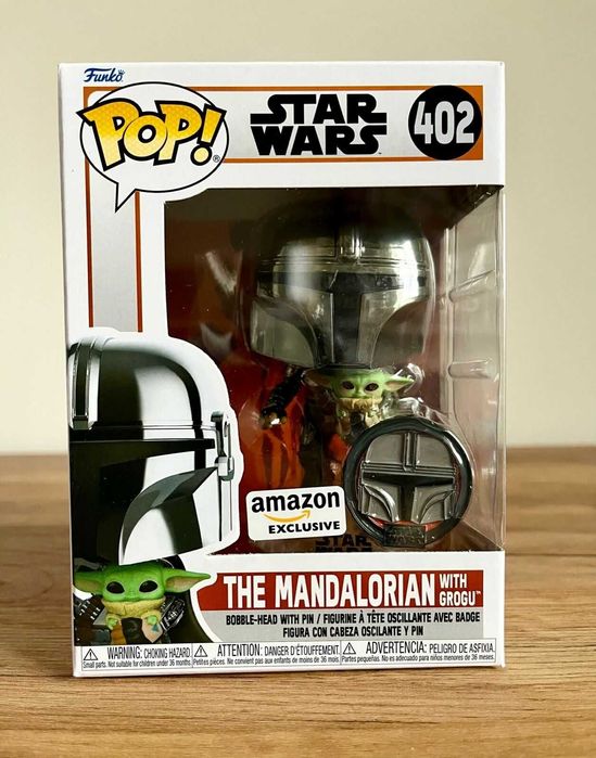 Star Wars - 402 - Mandalorian Flying Grogu Chrome Amazon Ed. Funko Pop