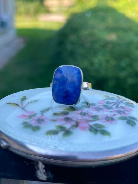 srebrny 925 pierścionek z kamieniem lapizlazuli - vintage