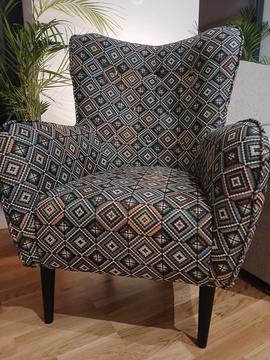 Fotel kolorowy szerokość 75 Lux tkanina romby azul  żakard tkany