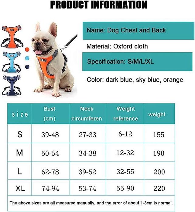 Regulowane szelki ze smyczą odblaskowe niebieski l