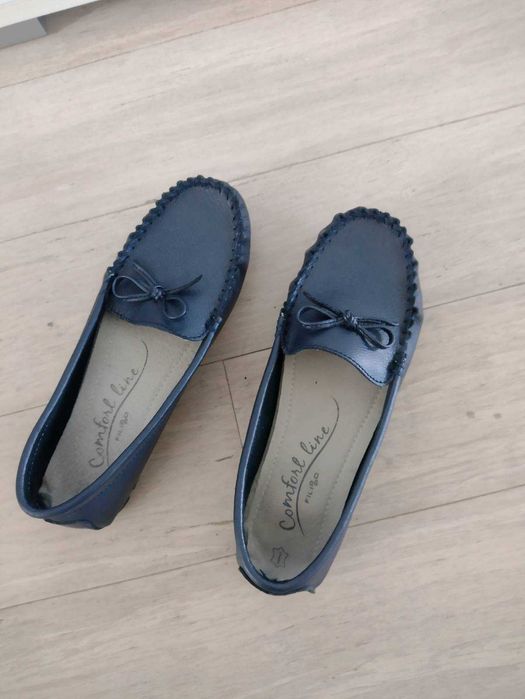 Buty mokasyny, skóra naturalna, granatowy