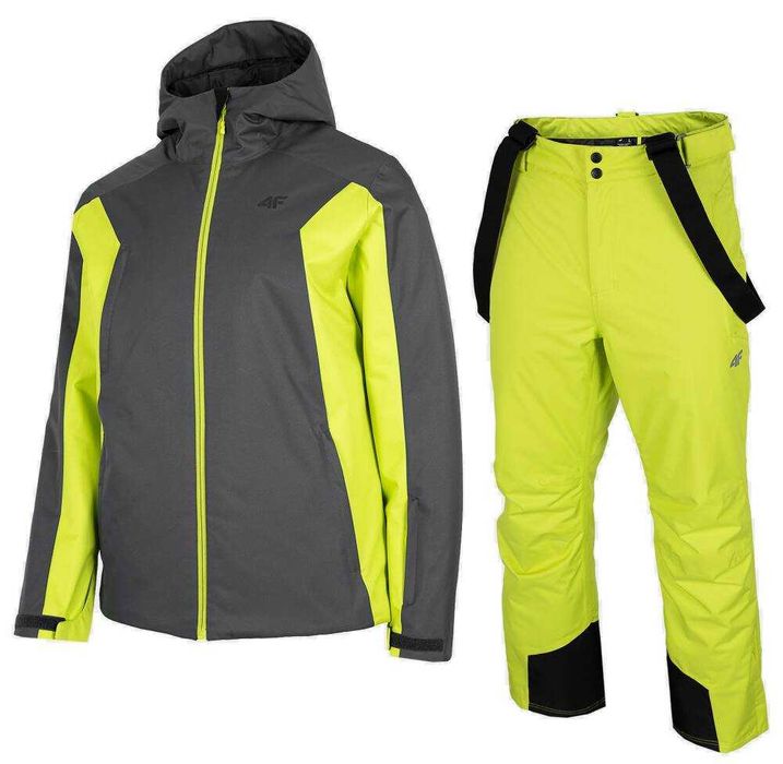 MĘSKI Kombinezon narciarski 4F kurtka + spodnie antracyt/lime / XL