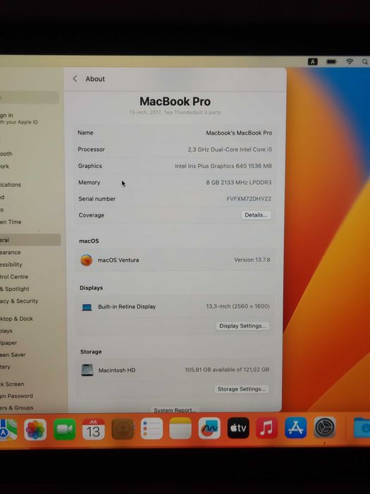 Macbook Pro A1708 i5 8 120GB